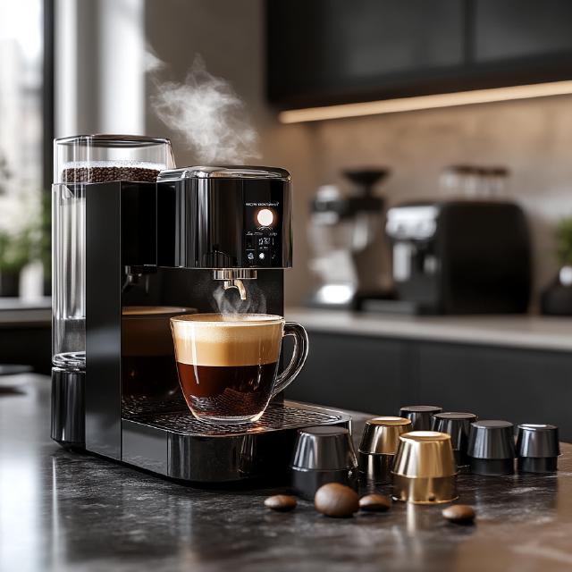 A typical single serve coffee maker with pods A typical single serve coffee maker with pods